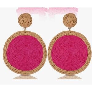 Pink Raffia Circle Drop Earrings*
